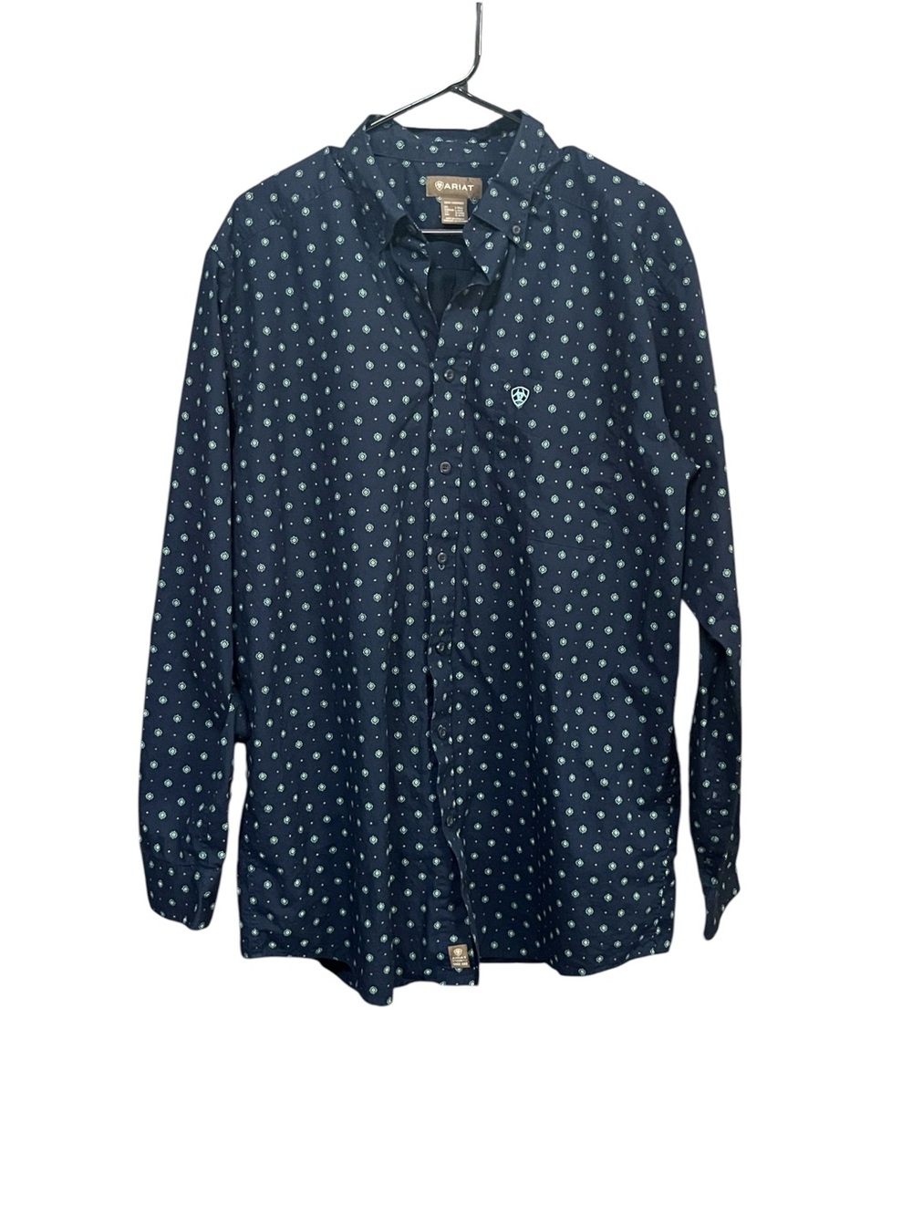 Ariat Percy Men’s L Tall Navy Western Shirt Geometric Rodeo Cowboy Americana